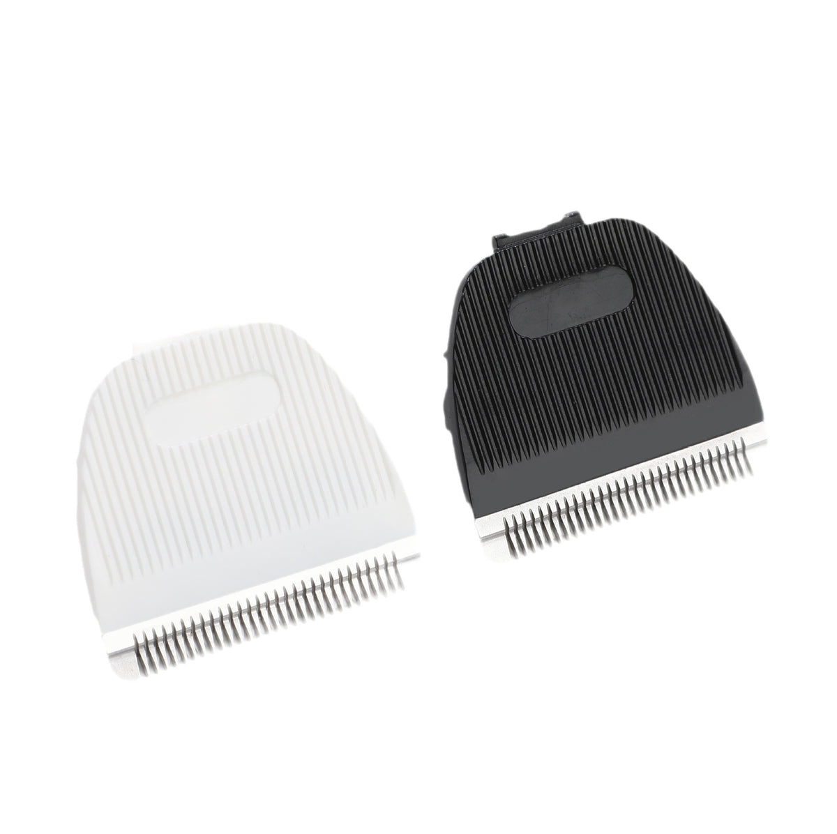 White and black clipper blade head bodies side by side, the white model and the black model
