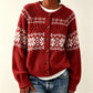 Wine red Fair Isle cardigan with off-white snowflake pattern, front view for the size XXXL option