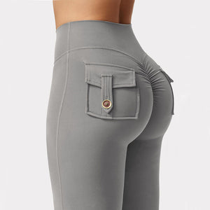 High waist yoga pants in Coffee shown from the side