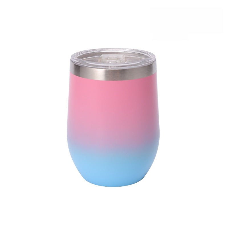 Stemless double-wall stainless steel insulated tumbler in a solid color finish, showing the exposed steel rim
