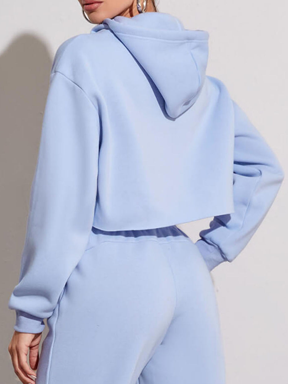 Front view of the cropped hoodie and matching joggers lounge set