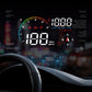Black car head up display unit with an LED screen showing speed, RPM and a compass