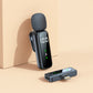 Single wireless lavalier clip mic with a Lightning receiver on a beige background