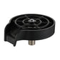 Black ABS glass rinser base showing the threaded hose connector underneath