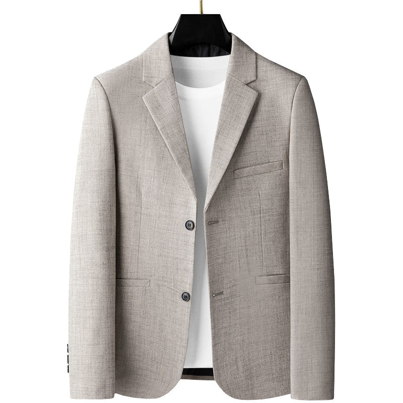 Mens slim fit linen blend blazer in coffee ash, notch lapel detail