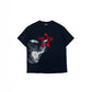 Black oversize cat print tee with a red star on a white background, image of the size 3XL option