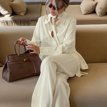 Womens Loose Shirt and Wide Leg Trousers Two Piece Set