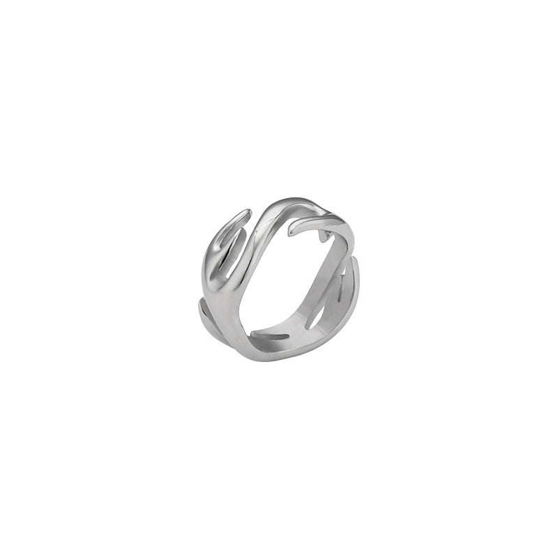 Geometric Flame Design Titanium Steel Ring