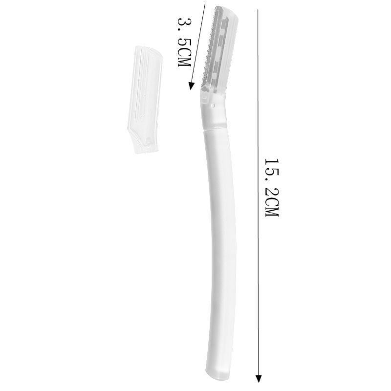 Frosted transparent eyebrow razor with its cap, labelled 15.2 cm overall and 3.5 cm head, option Transparent