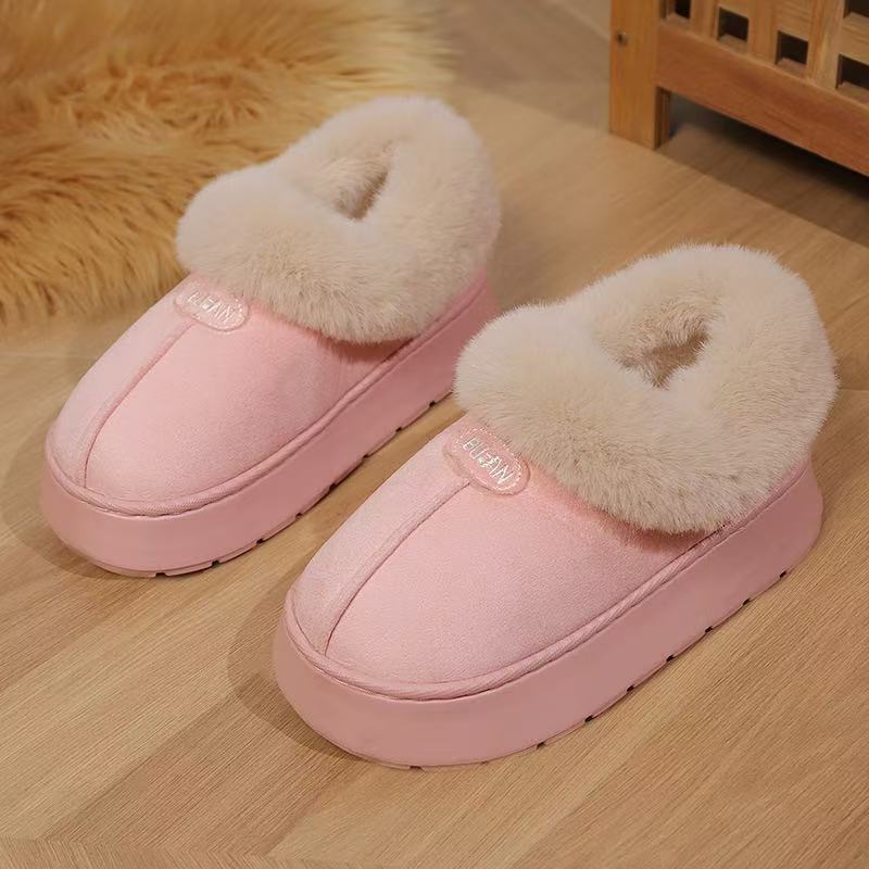 Fur lined bootie slipper on a chunky nonslip EVA platform sole for indoor wear