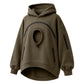 Army green oversized fleece hoodie with round cat pocket and arched zipper, first army green option photo