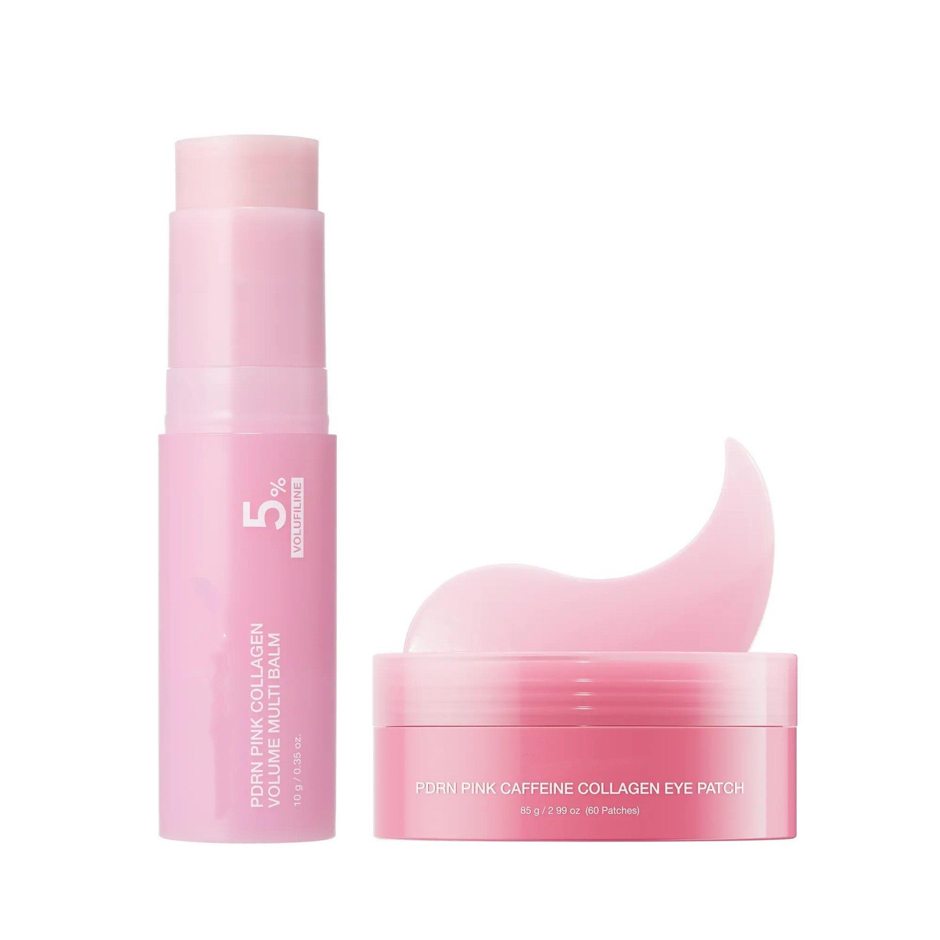 Pink collagen balm skincare product, showing the pink eye patch jar beside its box