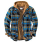 Plaid hooded jacket laid flat showing the quilted inner lining