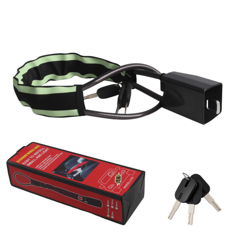 Black and green variant: striped sleeve lock with the red retail box, lock body and three keys