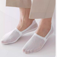 Mesh no show socks worn under low shoes so the sock stays hidden below the shoe line