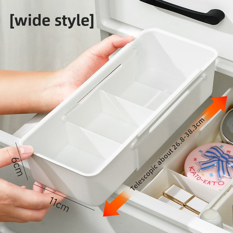 Wide style retractable drawer organizer box with divider