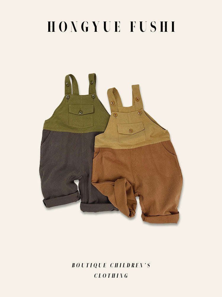 Children's Cotton Suspenders Overalls | close up material texture