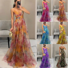 Mesh Print Sling Dress Long