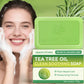 Tea tree oil cleansing soap bar shown from the side to reveal its thickness
