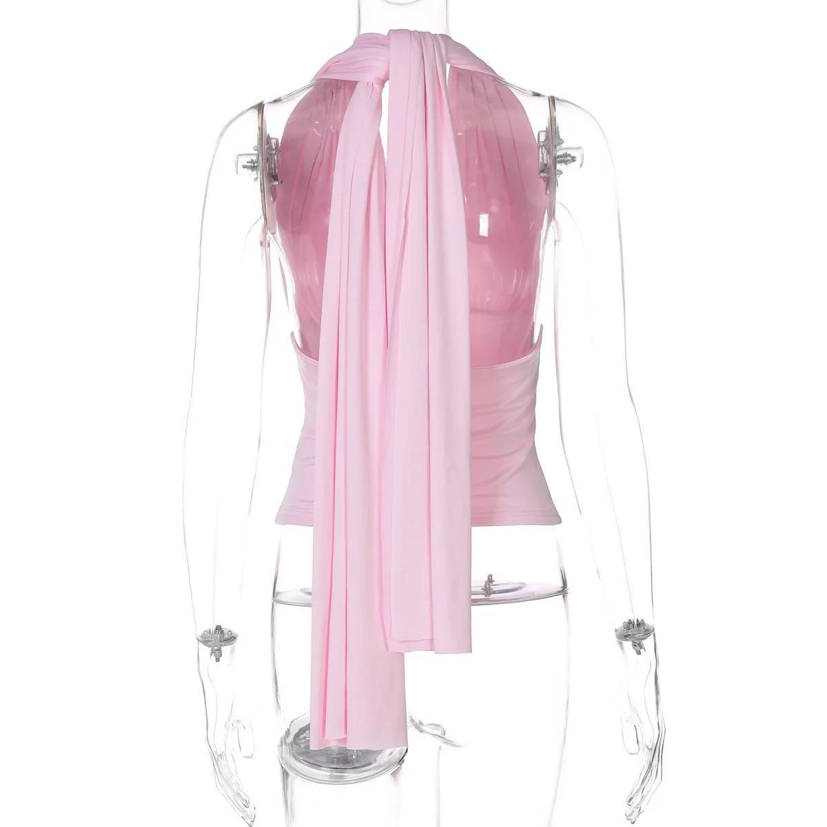 Womens V-Neck Tie Halter Crop Top