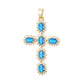 Colored cubic zirconia cross pendant necklaces with a central medallion on dark satin