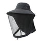 Outdoor mosquito net sun hat shown at an angle with the net down