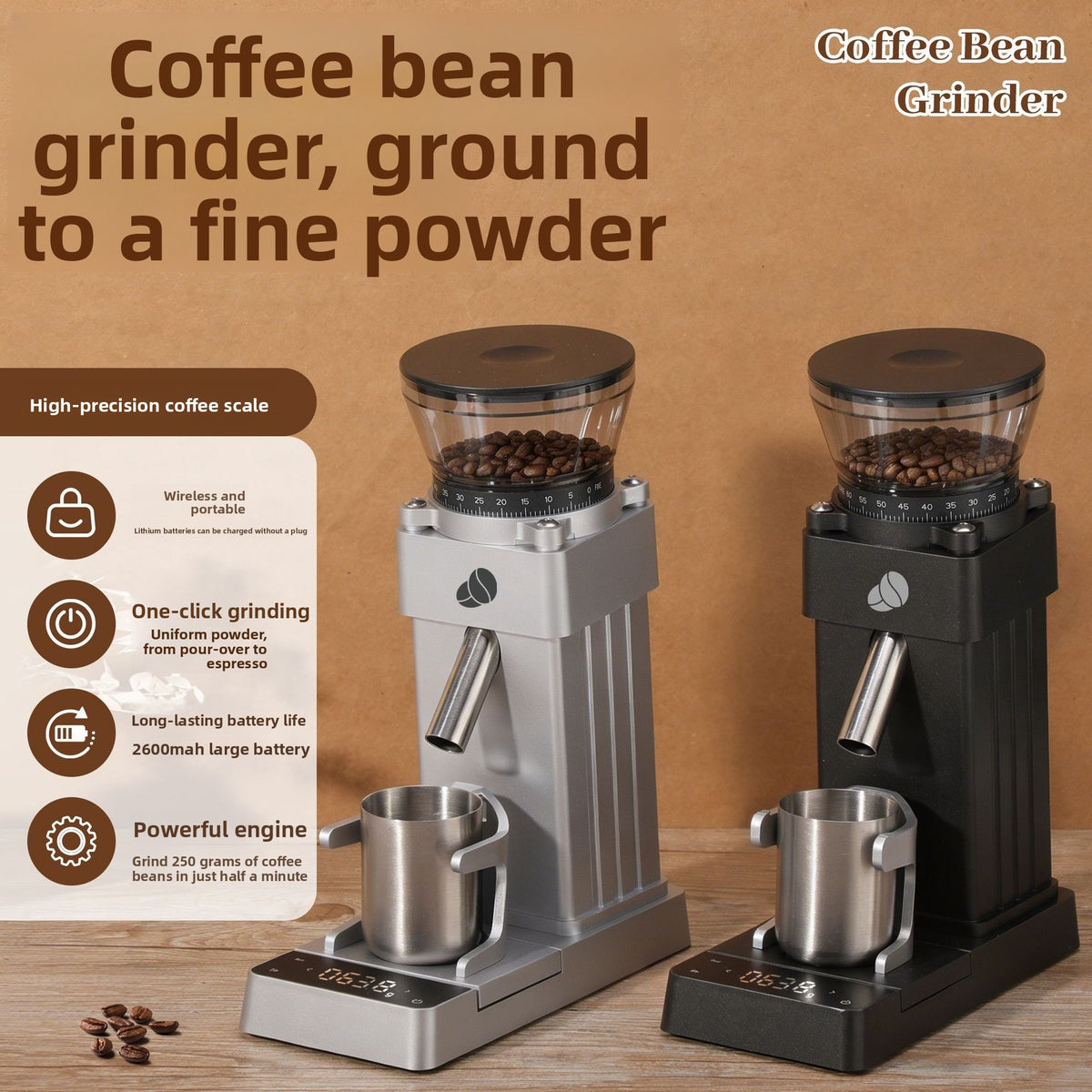 Close view of the numbered coarse to fine grind adjustment collar on the coffee grinder