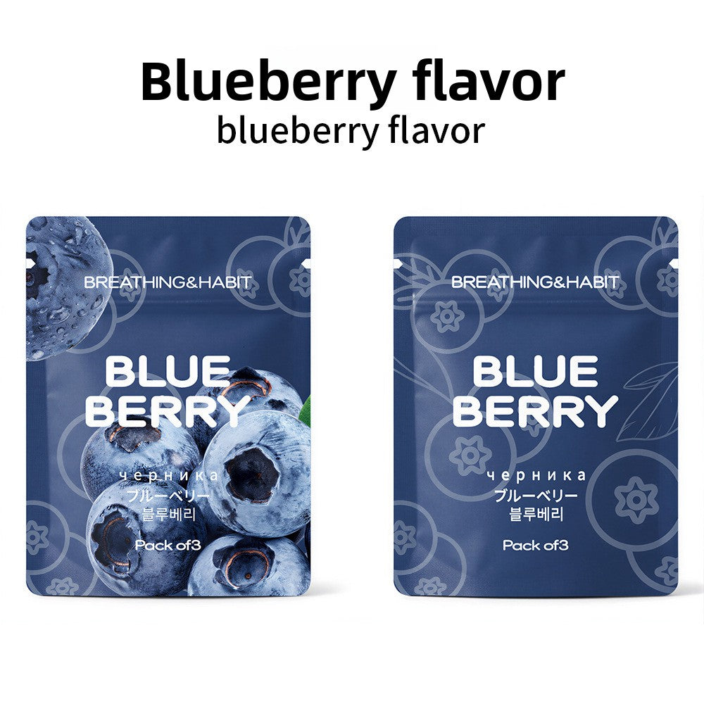 Blueberry scented cotton core sachets, front and back, Breathing and Habit branding, pack of three