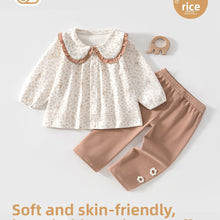 Toddler Girls Floral Top and Pants Set with Ruffle Collar