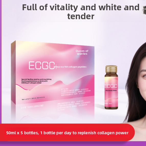 Collagen peptide oral liquid bottle poured into a glass of water for a morning serving
