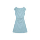 A-line cap sleeve ruched waist mini dress in soft stretch knit, the cap sleeve and shoulder line