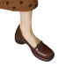 Womens Soft Leather Round Toe Thick Heel Loafers