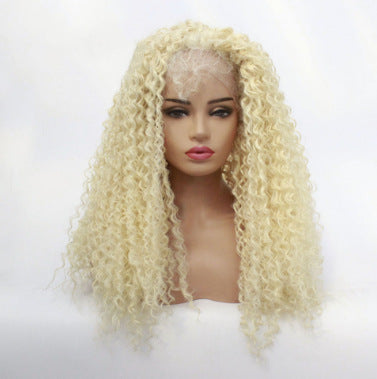 Short curly synthetic lace front bob wig shown on a mannequin head