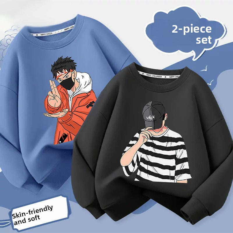 Boys orange pullover sweatshirt with a smiley and Lucky slogan print for spring and autumn