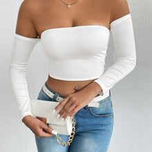 Womens Off Shoulder Long Sleeve Crop Top