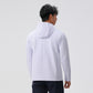 Back view of a white hooded sweatshirt with a one-piece hood and a horizontal seam, size XL
