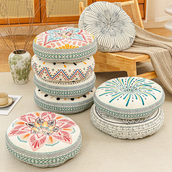 Round Bohemian Print Floor Seat Cushion with Non Slip Base