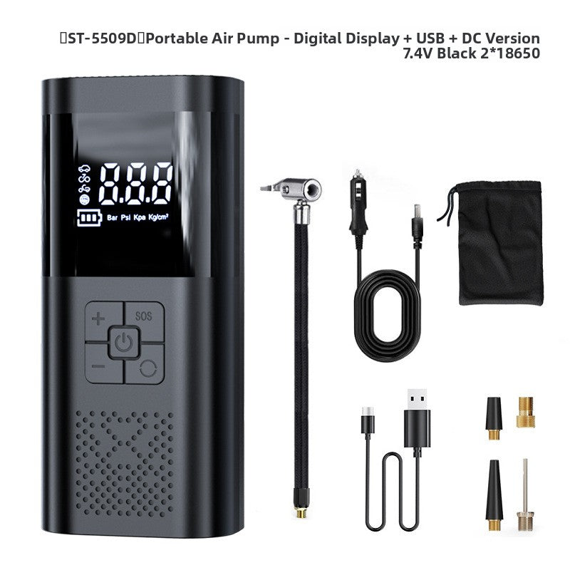 USB DC version kit with the pump, hose, 12V car cable, pouch, USB C cable and nozzle adapters
