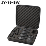 Open zipped case with four bite alarms, a receiver and swingers