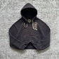 Black zip-up hooded sweatshirt with embroidered animal and wolf hood lining, size M variant image