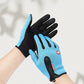 Lake blue touchscreen gloves, light blue with black palm, with wrist zipper and silicone palm grip, one size fits all option