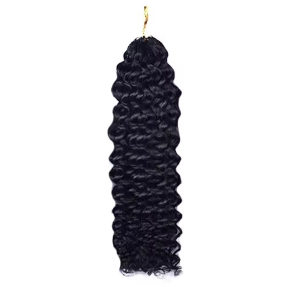 Black human hair crochet section in a tight uniform curl, pre looped at the top