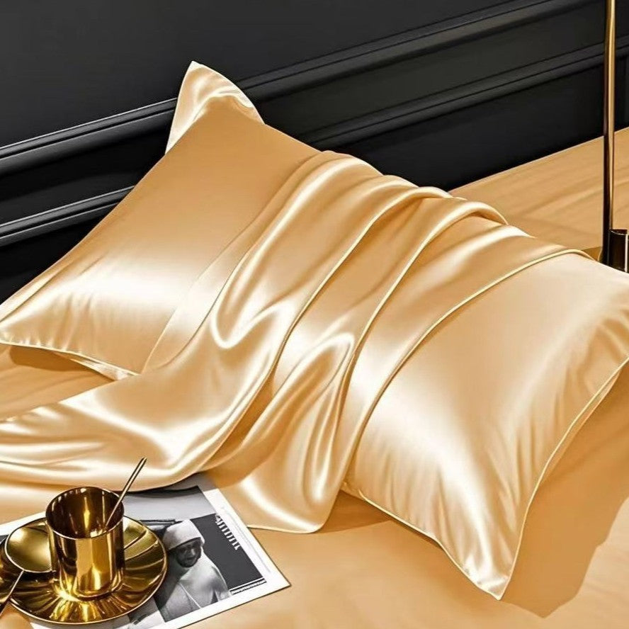 Champagne satin finish polyester pillowcases, pair of cases, 48 by 74 cm