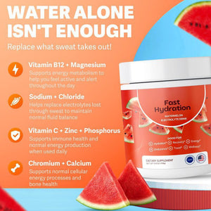 Electrolyte powder shown in watermelon flavor