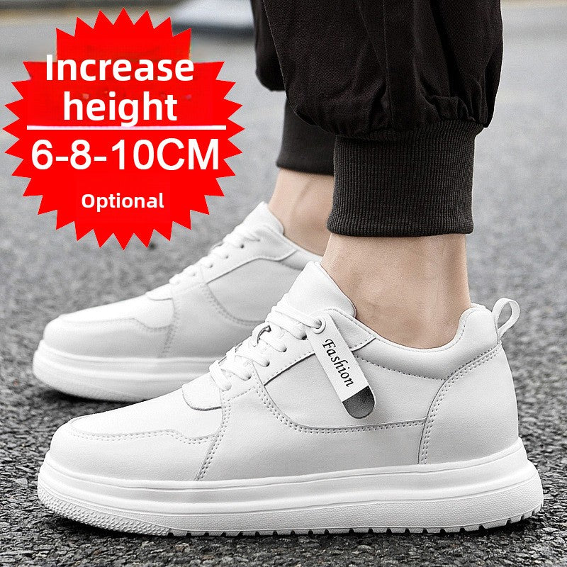 All white low-top sneakers with a Fashion tag strap and a chunky white sole, worn with black joggers on a street