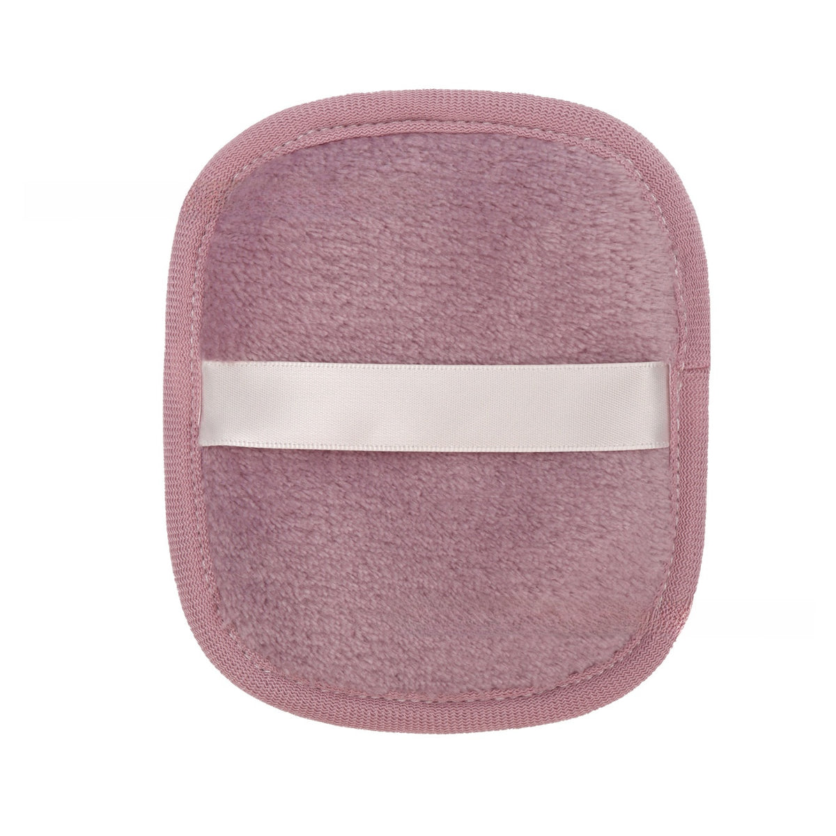Soft plush reusable makeup remover pad with a satin back strap, single color option