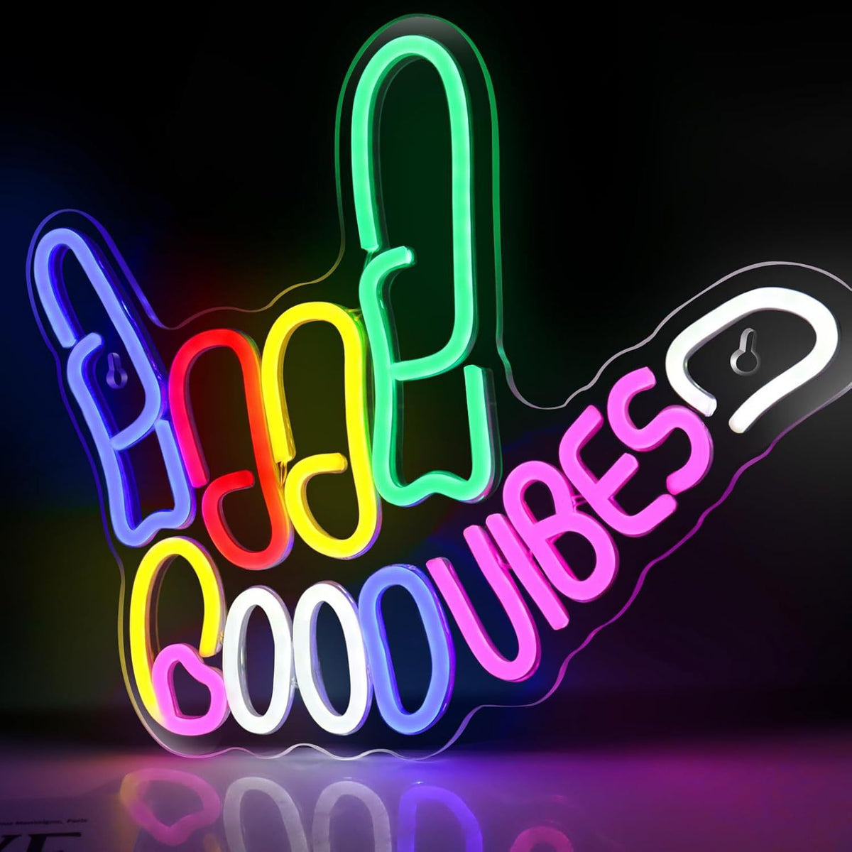 LED neon wall light sign, lit above a bed
