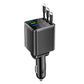 Black M14 car charger with three retractable Type-C cables on a white background