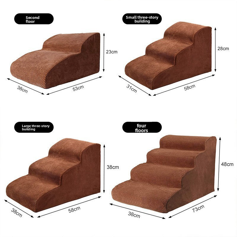 Brown foam pet stairs in four sizes with measurements, option photo for L2 53x38x23cm