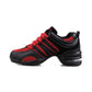 Black and red mesh dance sneaker with a thick sole and heel air cushion on a white background